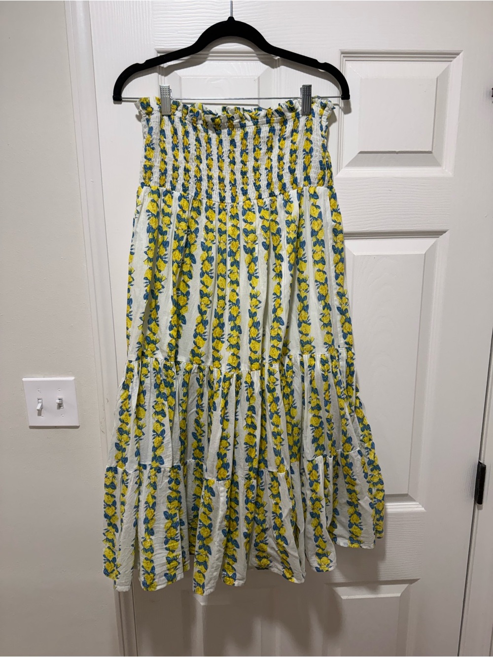 Yellow Floral Smocked Maxi Skirt